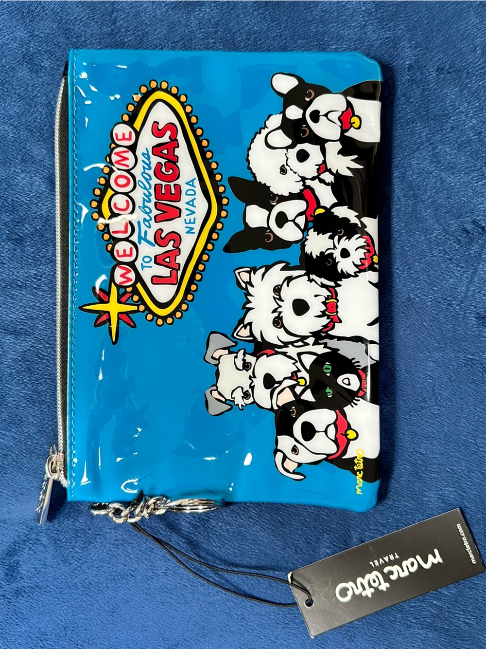 marc tetro Blue 'Welcome to Las Vegas' Dog Print Zip Pouch